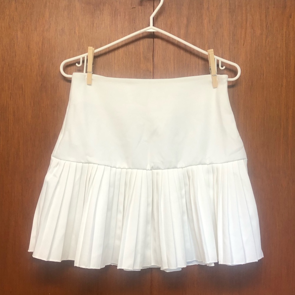 Pleated White Skater Skirt